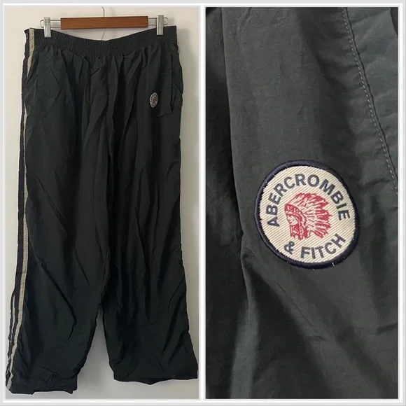 Vintage Abercrombie Snap Button Tearaway Nylon Pants Indian Y2K Baggy Green L - Picture 1 of 11